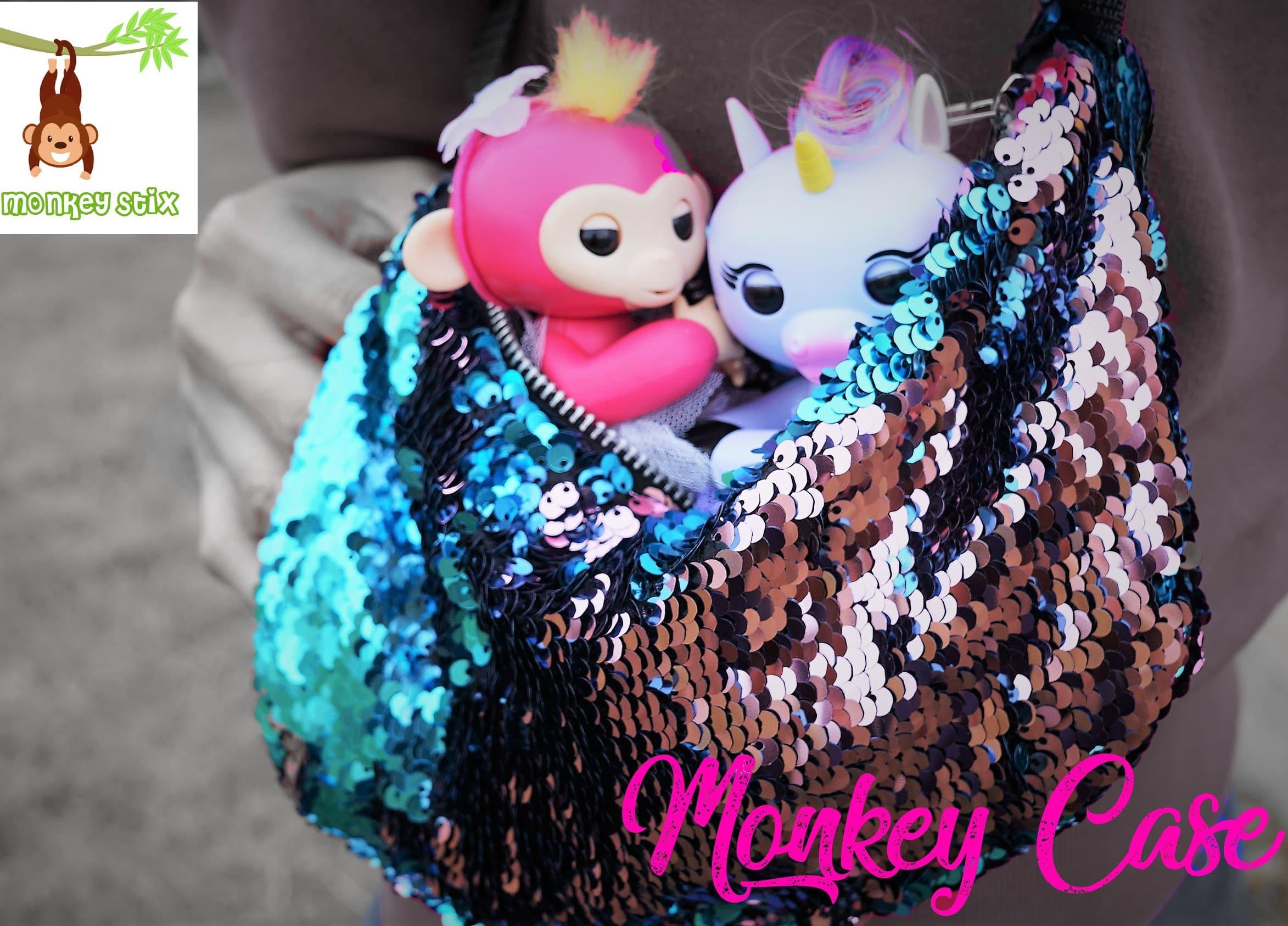 Monkey PAK - Finger Monkey Compatible Carrying CASE - Sequin Pink and Blue - Cotton Candy Glam - Fits All Kinds of Toys - Interactive Baby Finger Monkey Compatible Shoulder Accessory Accessories Bag