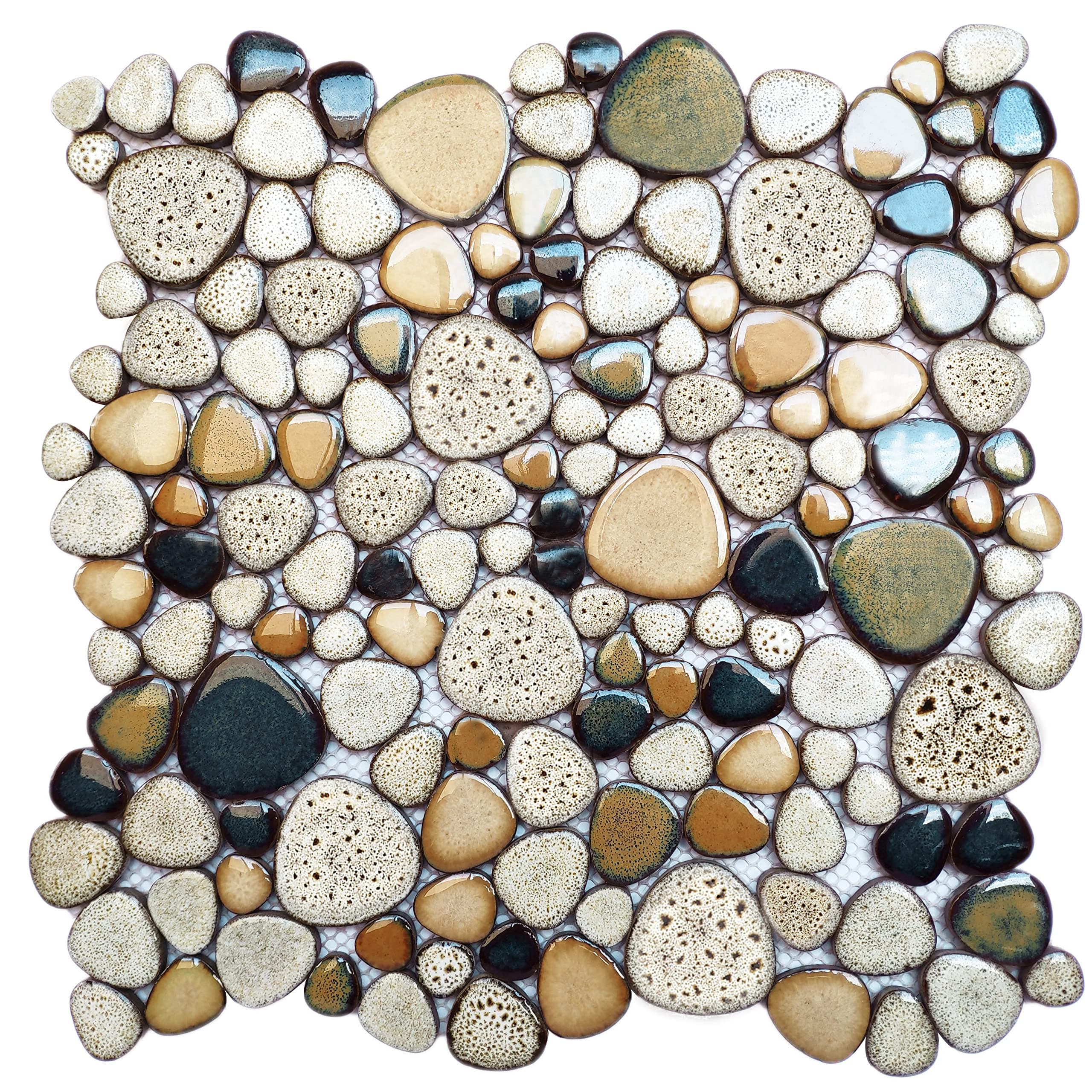 Pebble Shower Floor Tile Bathroom Beige Wall Backsplash Mosaic Tiles (5 Sheets)